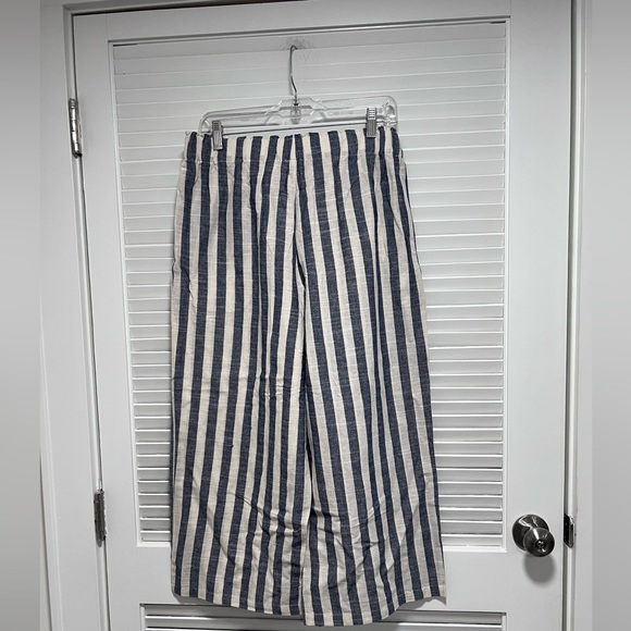 CHARTOU Striped High-Waist Wide-Leg Cotton Palazzo Capri Culotte Pants - Picture 5 of 7